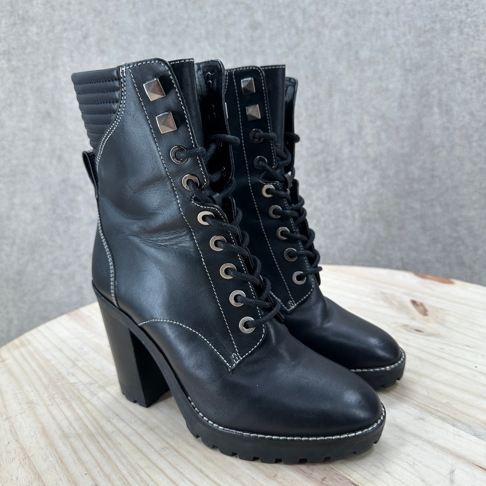 Michael Kors Bastisan Combat Boots 6.5 Black Leather Studded Lace Block Heel Lug - Picture 8 of 16